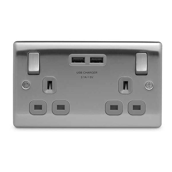 NBS22U3G 2 Gang Switched Socket with 2 x USB